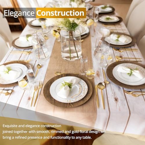 PLASTICPRO 32 Pack Elegant Disposable Plastic Plates Combo Set Includes 16 Dinner Plate and 16 Salad Plate Heavy Duty Fancy Party White & Gold Flower Design - Image 3