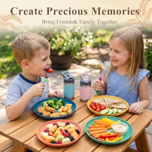 Wheat Straw Plate 8 Inch, Unbreakable Dinner Plates Set of 8, Microwave & Dishwasher Safe Kids Plates for Cake, Dessert, Side Salad, Plastic Plates Reusable for Camping, Kitchen, RV - Multi - Image 6