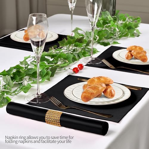 Black Satin Napkins and Napkin Rings Set, 100 Pack, 12 x 12 Inch - Image 3
