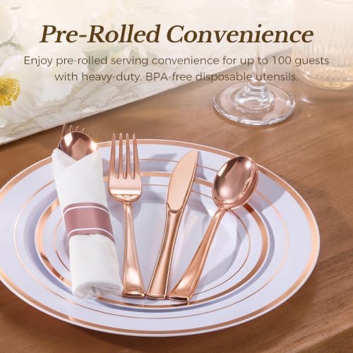 Goodluck 100 Pack Pre Rolled Rose Gold Plastic Silverware - Image 5