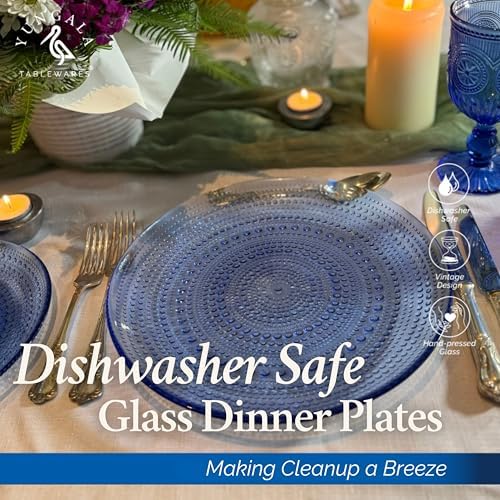 Cobalt Blue Hobnail Dinner Plates Set of 4 Pressed Glass 10.5 Inch - Image 3