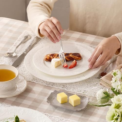KINGSTONE 18Pcs Vintage Relief White Bone China Set, Service for 6 - Image 3