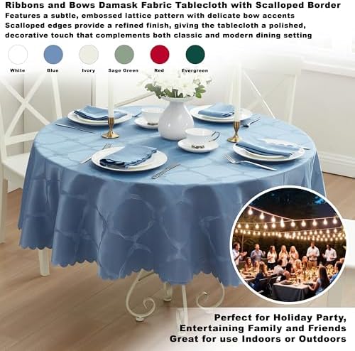 Newbridge Holiday Ribbons Bows Blue 90" Round Tablecloth - Image 2