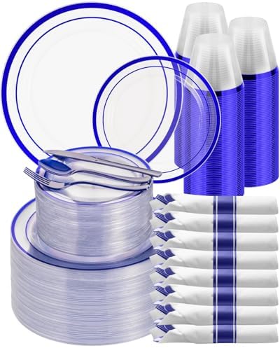 Goodluck 700 Pcs Disposable Clear Blue Plates and Napkins Party Supplies by GoodLuck