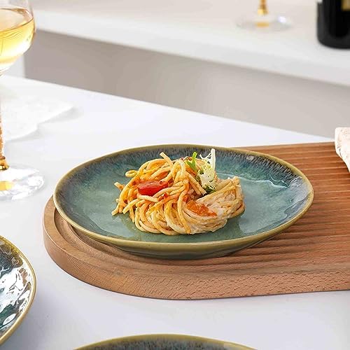 Henten Home Ceramic Appetizer Plate Set, 6.75 Inch Dessert Plates, Reactive Glaze Serving Plates for Snack, Sushi, Set of 4, Microwave & Dishwasher Safe (Green) - Image 3