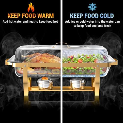 Chafing Dishes for Buffet, 8 Qt Food Warmers 4 Pack 7 Pans Gold - Image 3