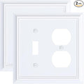2-Pack Combo Toggle/Duplex Light Switch Cover Plate, Pure White Outlet Cover Plate, Natural Bamboo Fiber Decorative Wall Receptacle Cover for Electrical Outlets, Light Switch
