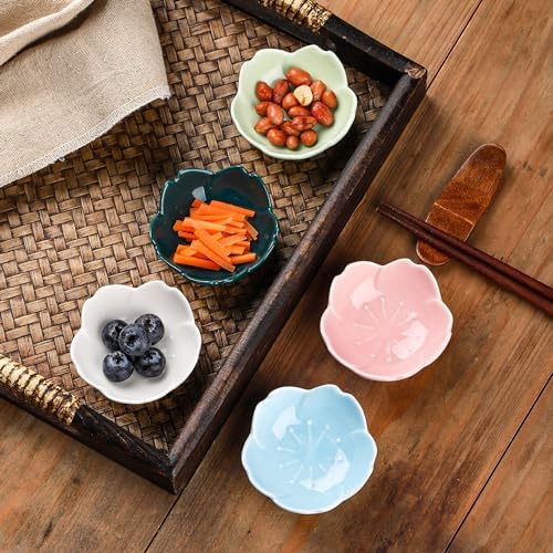WHJY White Cherry Blossom Dish Set, Cute Pink Ceramic Plates, Sauce/Seasoning Dish, Sushi Dishes, Soy Dipping Bowl, Dessert, Appetizer Plates, Serving Dish for Kitchen Home – Set of 5 - Image 6