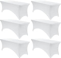 VidaFete Spandex Tablecloth 6 Pack 8FT, Fitted Stretch Table Cover for Rectangle Tables, Wrinkle Resistant and Washable Tablecloths for Outdoor, Picnic, Party, Wedding, Banquet, Birthday, White