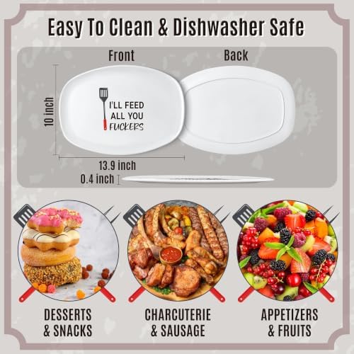 R HORSE Funny Melamine Grill Platter Gift, Barbecue White Oval Serving Tray - Image 3