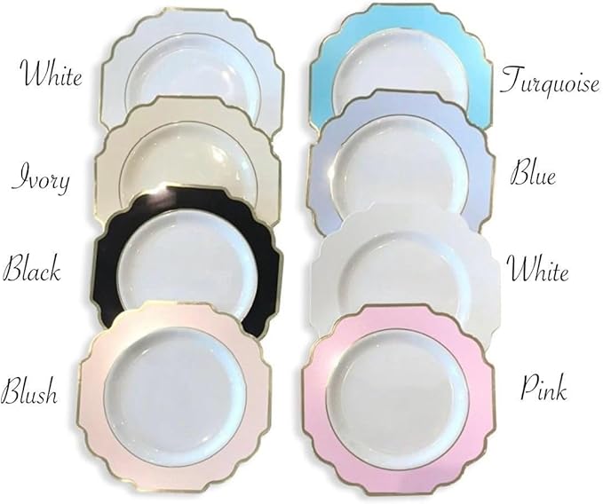 " OCCASIONS " 240 Plates Pack (120 Guests) Heavyweight Wedding Party Disposable Plastic Plates Set -120 x 10.5'' Dinner + 120 x 8'' Salad/Dessert Plate (Imperial in White/Blue & Silver)
