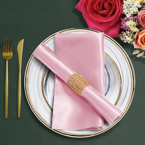 Pink Satin Napkins and Napkin Rings Set, 100 Pack, 12 x 12 Inch - Image 5