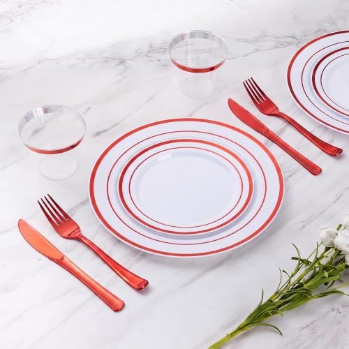 Goodluck 600 Pieces Red Disposable Plastic Plates for 100 Guests - Image 2