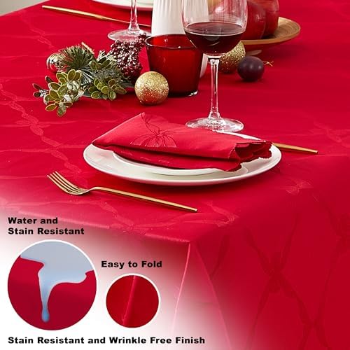 Newbridge Christmas Ribbons and Bows Red Napkins, Set of 4 | Jacquard Damask Cloth Napkins, Stain Wrinkle Resistant Easy Care, Formal Holiday Winter Dinner Party Dining Table Décor - Image 3