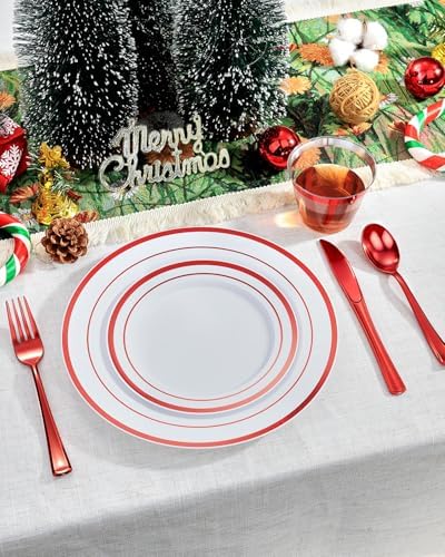 Goodluck 350 Piece Red Plastic Dinnerware Set for 50 Guests - Image 7