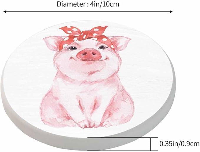 Cute Pig with Bandana Coasters for Drinks Cartoon Animal Sketch Portrait Sit Lovely Adorable Farm for Tabletop Protection Coffee Table Living Room Kitchen Office Home Decor 2 Pcs,4 Inch