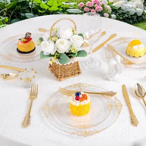 125PCS Clear and Gold Plastic Plates for Wedding and Party - Image 4