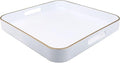White Square Decorative Tray with Handles, 13"*13" Versatile Serving Tray for Coffee Table, Ottoman, Ideal for Serving, Displaying, Organizing