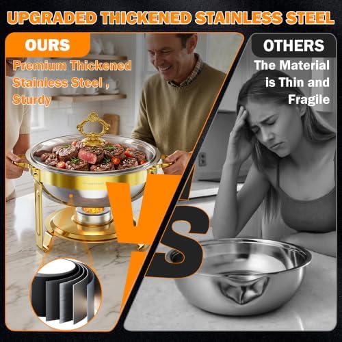Chafing Dishes for Buffet, 6QT 4 Pack Round with Glass Lid, Gold - Image 3