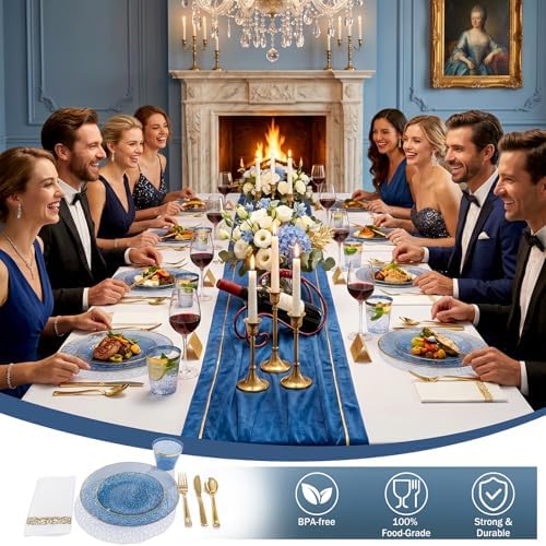DaYammi 350PCS Clear Blue Plastic Dinnerware Set for 50 Guests - Image 3