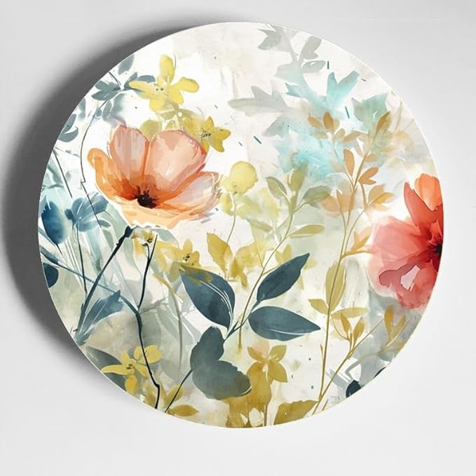 10 Inch Subtle Floral Watercolor Decorative Ceramic Plates with Display Stand Perfect for Office Wall Hanging DP-290705491