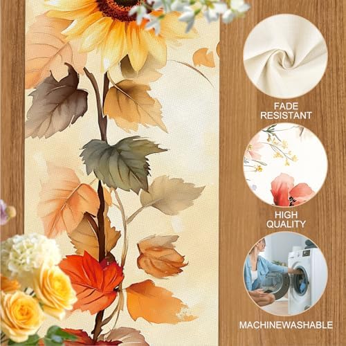 ANNA QUEEN Sunflower Fall Table Runner and Placemats Set of 6, 13"x72" Table Runner with 12"x18" Placemats, Autumn Sunflower Table Set for Thanksgiving, Kitchen, Farmhouse Decor - Image 4