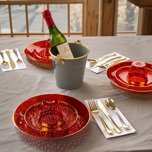 DaYammi 350PCS Clear Red Plastic Dinnerware Set for 50 Guests - Image 3