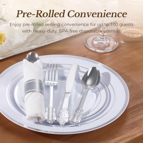 Goodluck 400PCS Silver Fancy Wrapped Silverware Set Disposable - Image 2