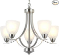VINLUZ 5 Light Contemporary Chandeliers Brushed Nickel Modern Light Fixtures Ceiling Hanging Industrial Pendant Lighting for Foyer Bedroom Dining Room Bathroom