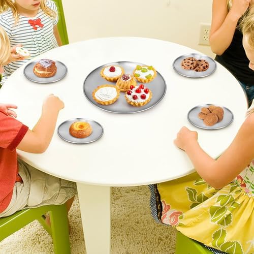 Stainless Steel Plates, 6 Set 6.7 inch 304(18/8) Metal Food Serving Plate, Reusable Snack Eating Dishes Round Shatterproof Plate Silver Dinnerware for BBQ Dinner Oven Dishwasher Safe - Image 6