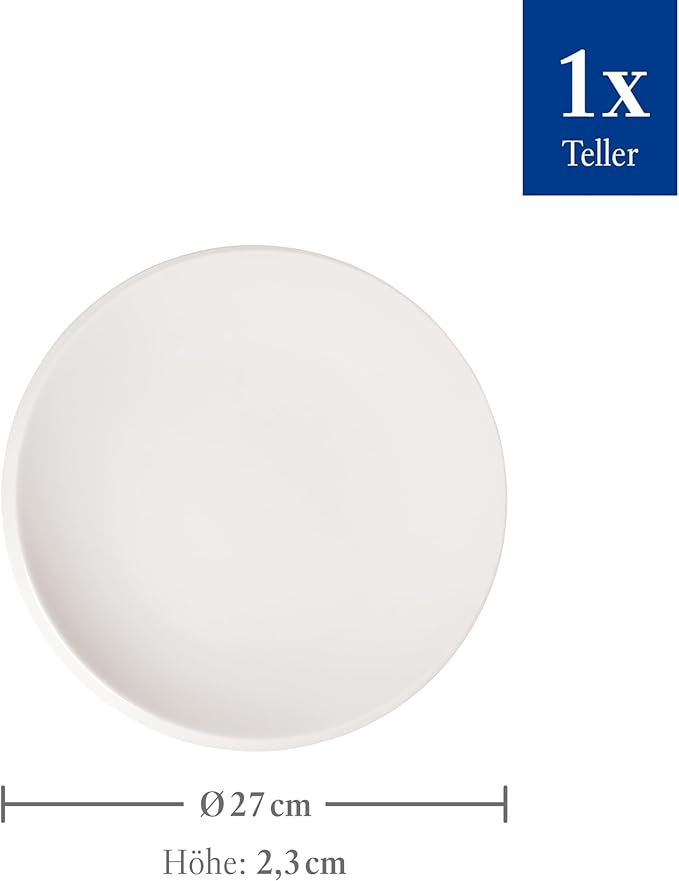 Villeroy & Boch NewMoon, Modern Dinner Plate for Everyday Use, Premium Porcelain, Dishwasher Safe, White, 10.6 in