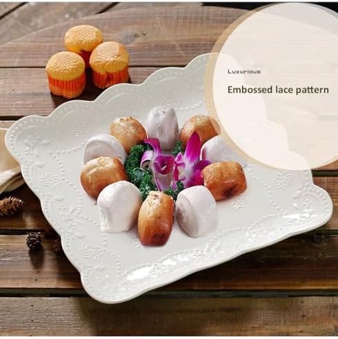 Ceramic Plate, Square Embossed Lace Plate (White, 10-inch) - Image 4