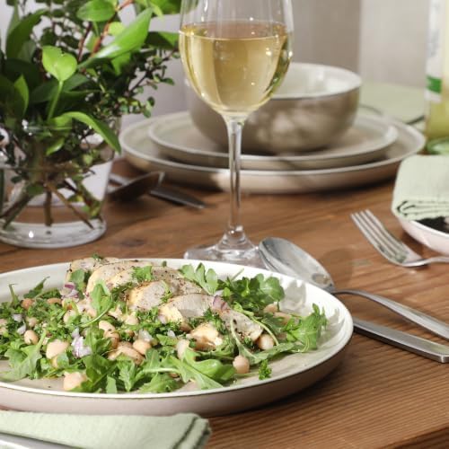 Gibson Elite Island Bay 12-Piece New Bone China Dinnerware Set Service for 4, Reactive Glaze Plates and Bowls, Dishwasher and Microwave Safe, Cream and Green - Image 7