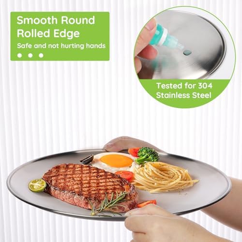 Stainless Steel Plates, 10 Pack 11.8 inch 304(18/8) Metal Food Serving Plate Set, Reusable Snack Eating Dishes Round Shatterproof Plate Silver BBQ Dinner Lunch Dinnerware Oven Dishwasher Safe - Image 3