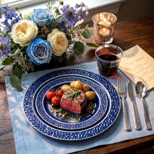 Ciaell 150 PCS Blue and Silver Plastic Plates - Blue Disposable Plate include 50 Plates, 25 Knives, 25 Forks, 25 Spoons, 25 Cups for Weddings & Party (Pack of 2) - Image 3