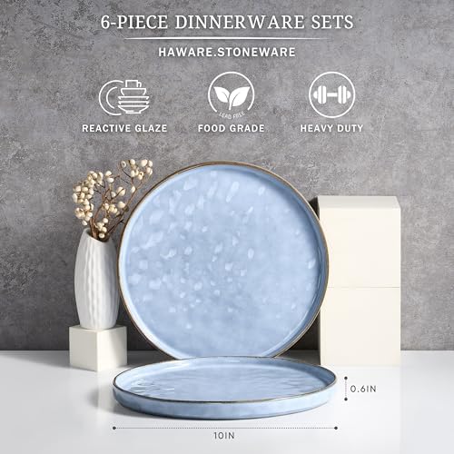 HaWare Stoneware Dinner Plates Set of 6, 10" Heavy Duty Ceramic Plate, Reactive Glaze Ripple Dinnerware for Home Restaurant, Chip and Scratch Resistant, Microwave and Dishwasher Safe, Reactive Blue - Image 2