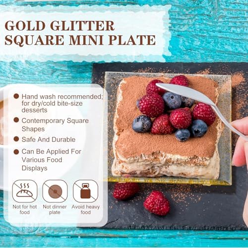 200 Pcs Small Square Gold Glitter Dessert Plates 2.3 Inch Mini Plastic Appetizer Plates Square Party Salad Tasting Sample Bowls for Weddings, Parties, Banquet Dinner, Family Gatherings - Image 6