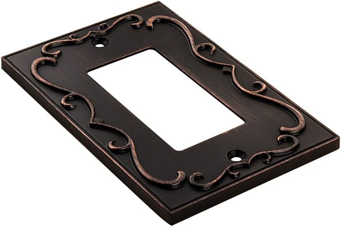 French Cabriole Decorative Wall Plate Switch Plate Outlet Cover (Single Decorator, 3 Pack, Aged Bronze)