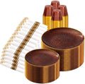 Rubtlamp 700Pcs Amber Gold Plastic Dinnerware Set, Hammered Clear Gold Plates, Fancy Plastic Plates Include 100 Dinner Platos, 100 Salad Platos, 100 Cups,100 Pack Pre Rolled gold plastic Silverware by Rubtlamp