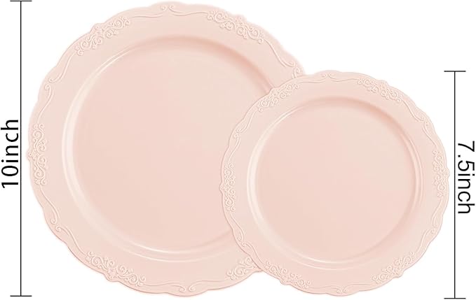 U-QE 100PCS Mauve Pink Plastic Plates for Party - Plastic Party Plates Disposable Heavy Duty - Pink Valentines Plates for Valentine's Day Including 50PCS 10.25'' Dinner Plates&50PCS 7.5'' Pink Plates
