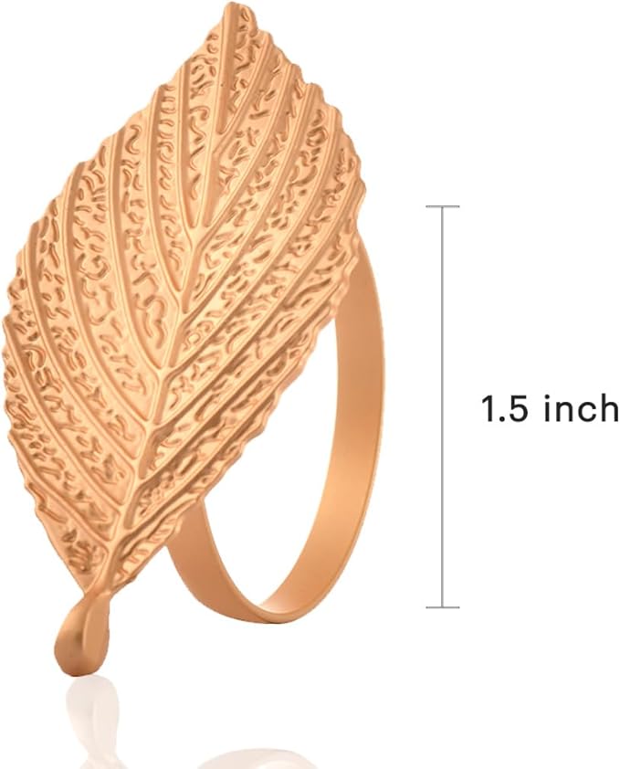 Decozen Set of 8 Gold Napkin Rings in Leaf Design, Festive, Table Decor Setting for Holiday, Wedding, Birthday, Kitchen, Home Decor, Housewarming Gift - Mothers Day Decorations