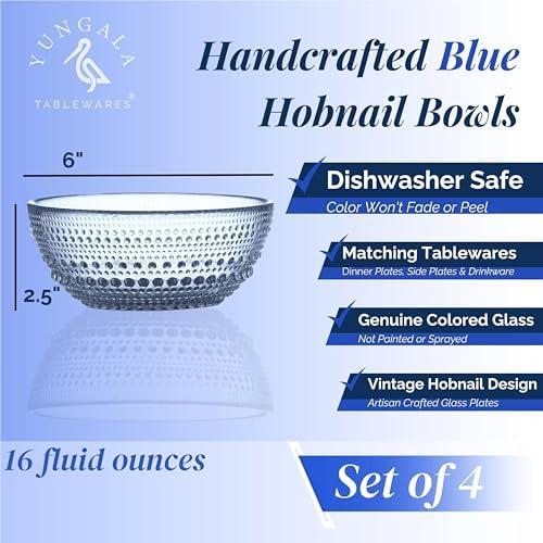 Blue Glass Bowl Set of 4 Hobnail Pressed Glass Bowls 20 oz - Image 5