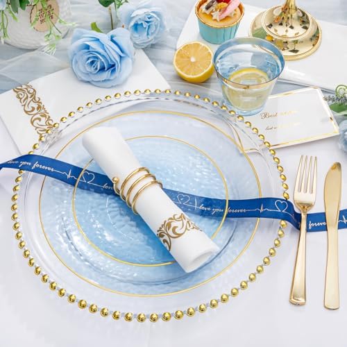 DaYammi 350PCS Clear Blue Plastic Dinnerware Set for 50 Guests - Image 5