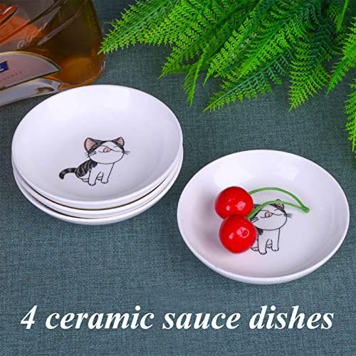 4 Pack Saucer Dishes with Cat Pattern, Ceramic Dipping Bowls Set, 4 Inch Side Dishes Sauce Dishes for Sushi Sauce Snack Soy, Porcelain Seasoning Dishes Side Bowls, Snack Serving Dishes - Image 6