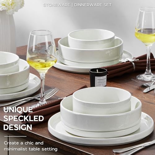Onader Dinnerware Sets with Pasta Bowl for 6, White Plate and Bowl Dish Set - Image 5