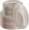 PLASTICPRO 128 Pack Elegant Disposable Plastic Plates Combo Set Bulk Pack Includes 64 Dinner Plates and 64 Salad Plates Heavy Duty Fancy Party Plates Grey Granite Plates with Gold rim by PLASTICPRO