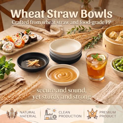 4in Soy Sauce Dish, Unbreakable Dipping Bowls Set of 8 - BlackBeige - Image 3