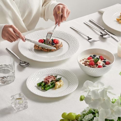 KINGSTONE 12Pcs Hammered Rim White Bone China Set, Service for 4 - Image 4
