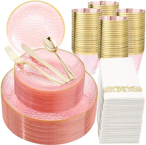 DaYammi 350PCS Clear Pink Plastic Dinnerware Set for 50 Guests by DaYammiwillaccompanyyou