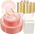 DaYammi 350PCS Clear Pink Plastic Dinnerware Set for 50 Guests by DaYammiwillaccompanyyou